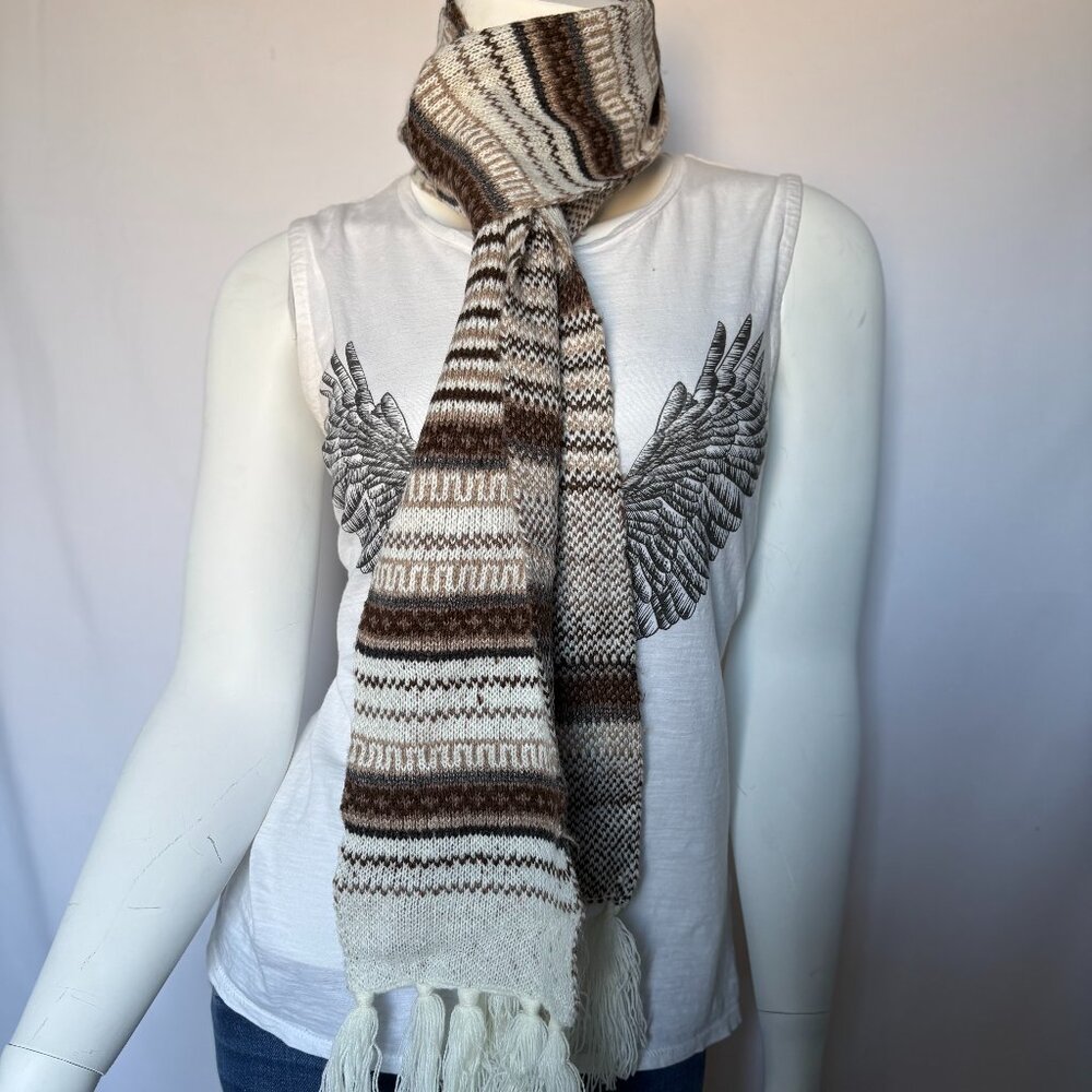 Cozy Earth-Toned Knit Scarf with Fringe